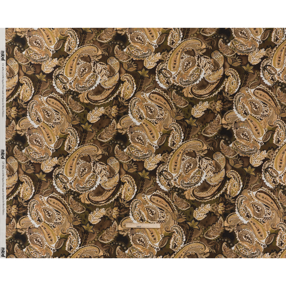 Linen and Rayon Woven - Brown, Beige and Olive Green Paisley - Mood Exclusive Drifting Dream Print
