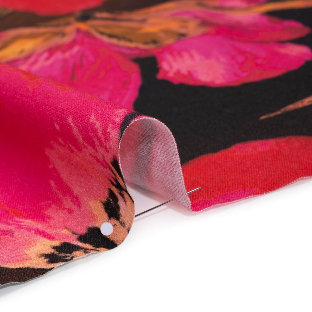 Linen and Rayon Woven - Magenta, Scarlet and Brown Big Painterly Flowers - Mood Exclusive Poppy Panorama Print