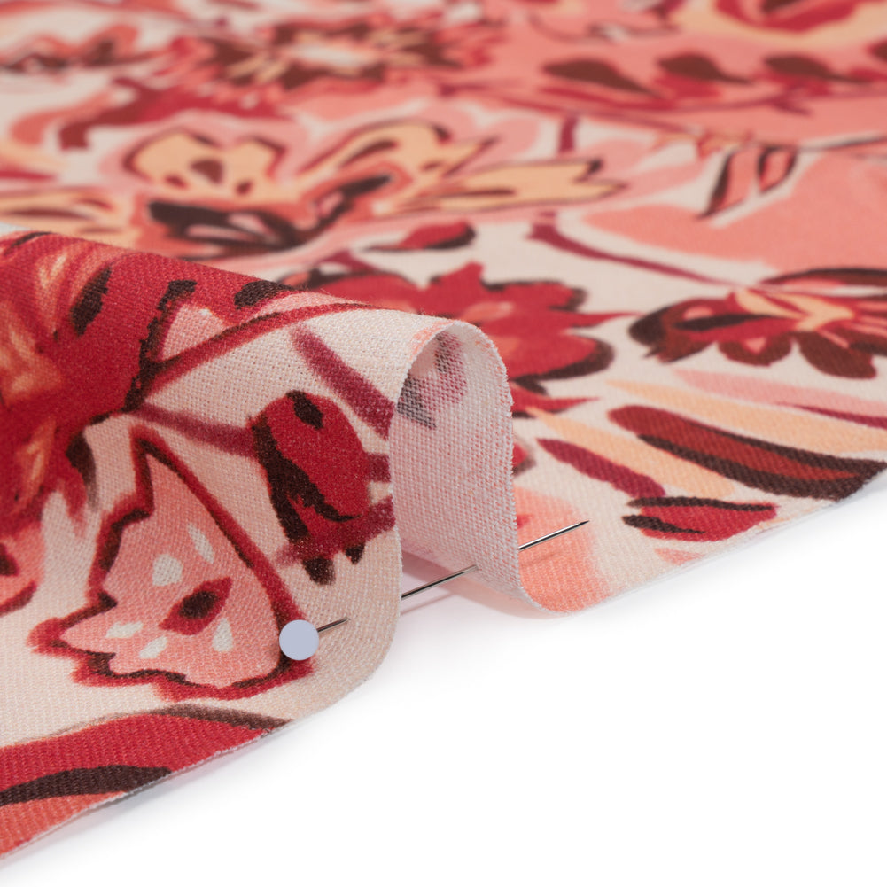 Linen and Rayon Woven - Pink, Peach and Pale Orange Almost-Geometric Floral - Mood Exclusive Fractured Flora Print