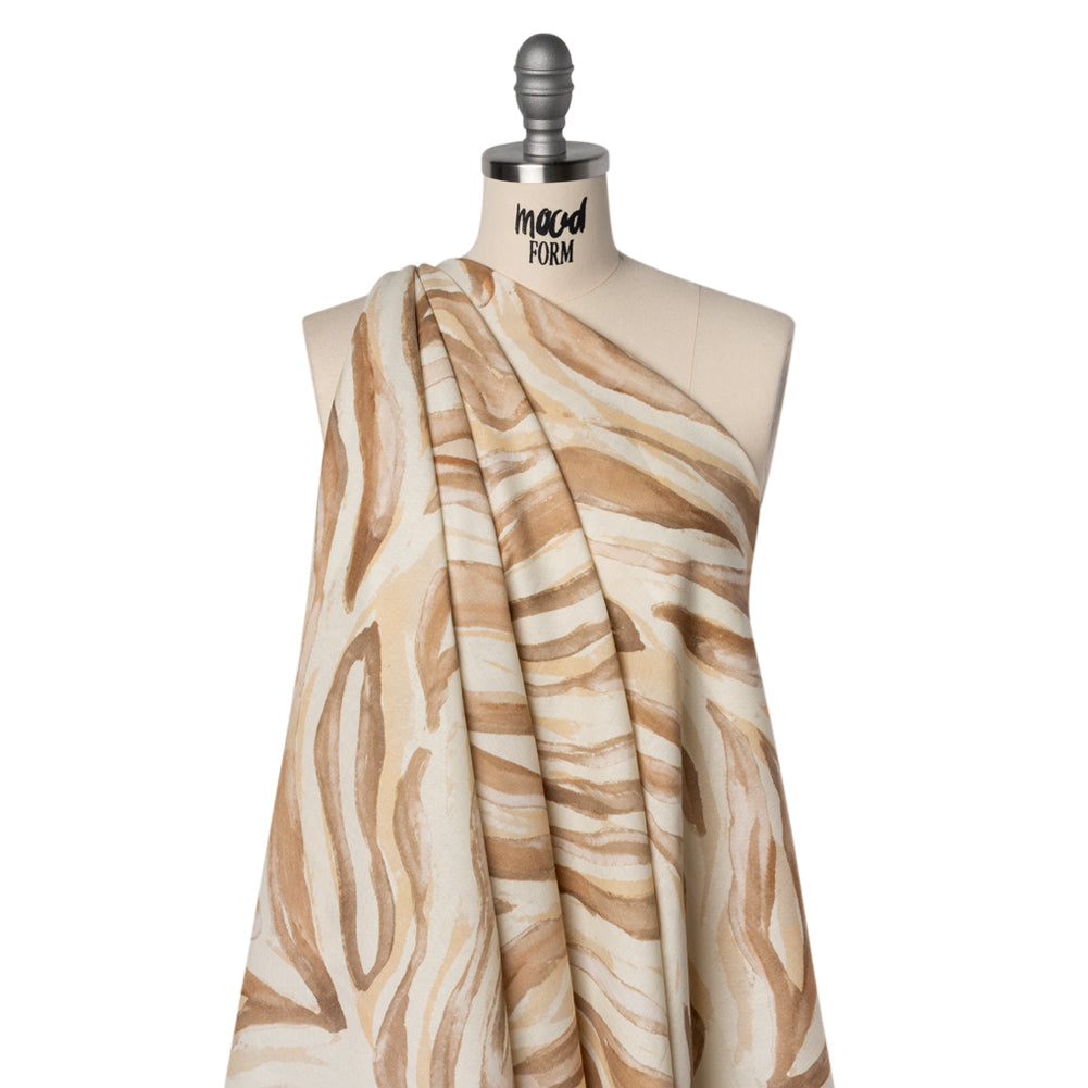 Linen and Rayon Woven - Beige, Brown and Cream Painterly Animal Stripes - Mood Exclusive Safari Sweep Print