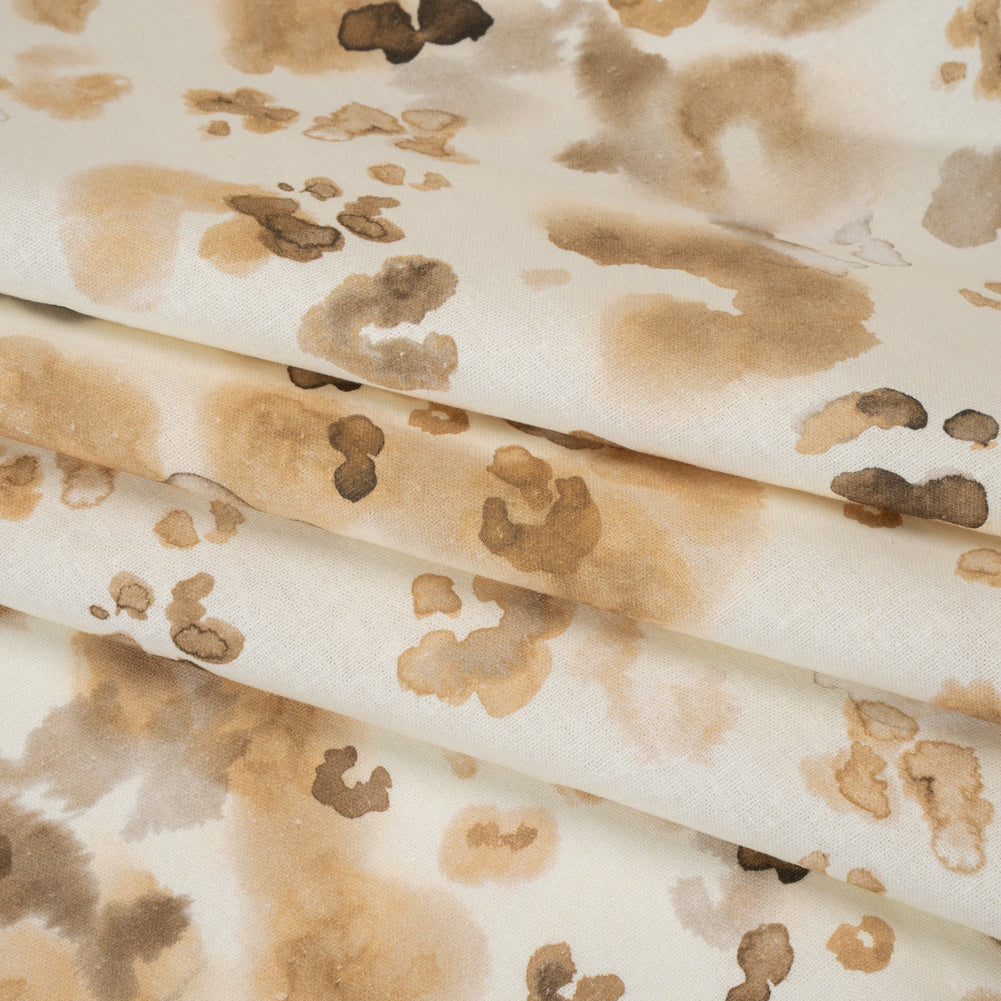 Linen and Rayon Woven - Beige, Brown and Cream Painterly Animal Spots - Mood Exclusive Dappled Desert Print