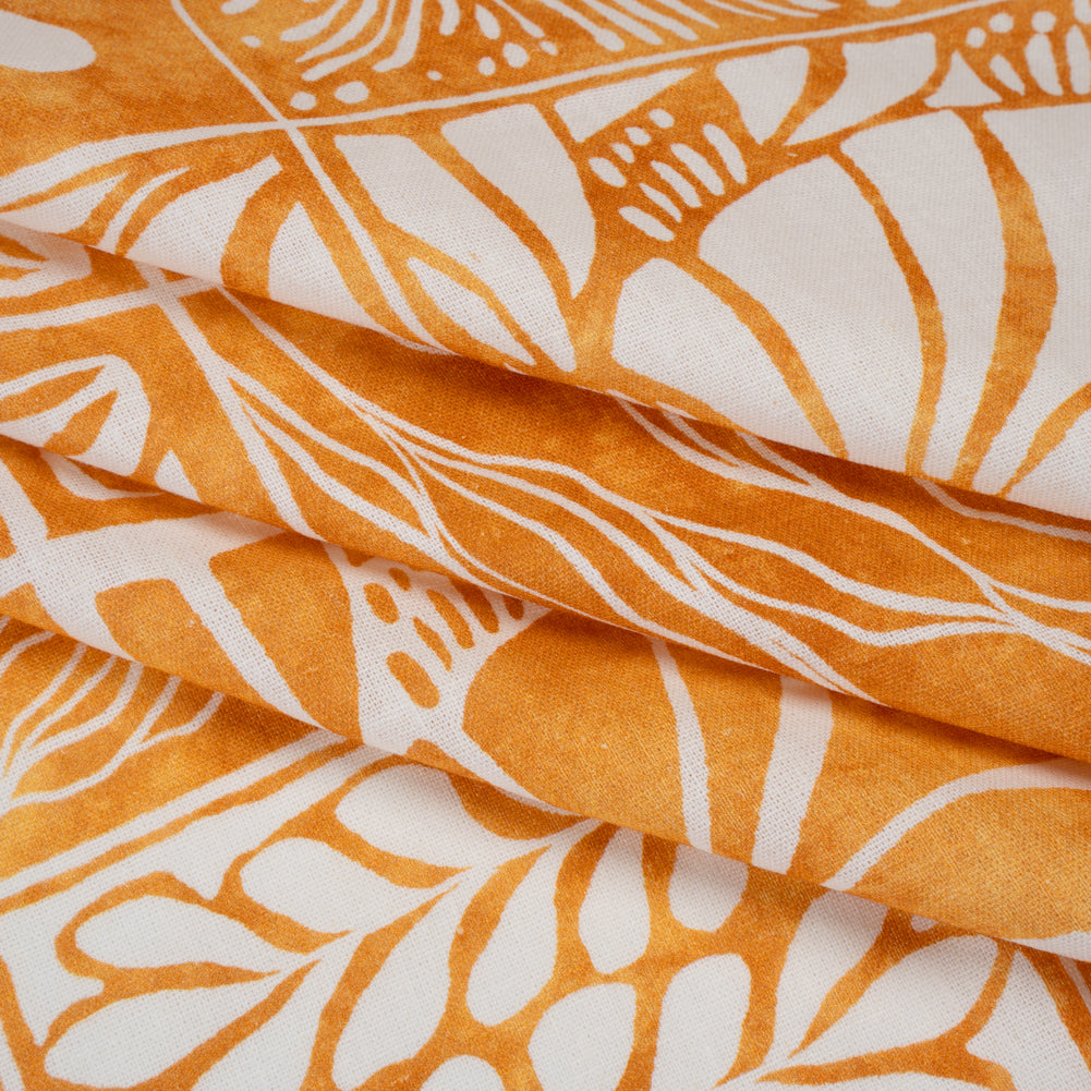 Linen and Rayon Woven - Yellow Ochre and White Leafy Blocks - Mood Exclusive Summer Solace Print