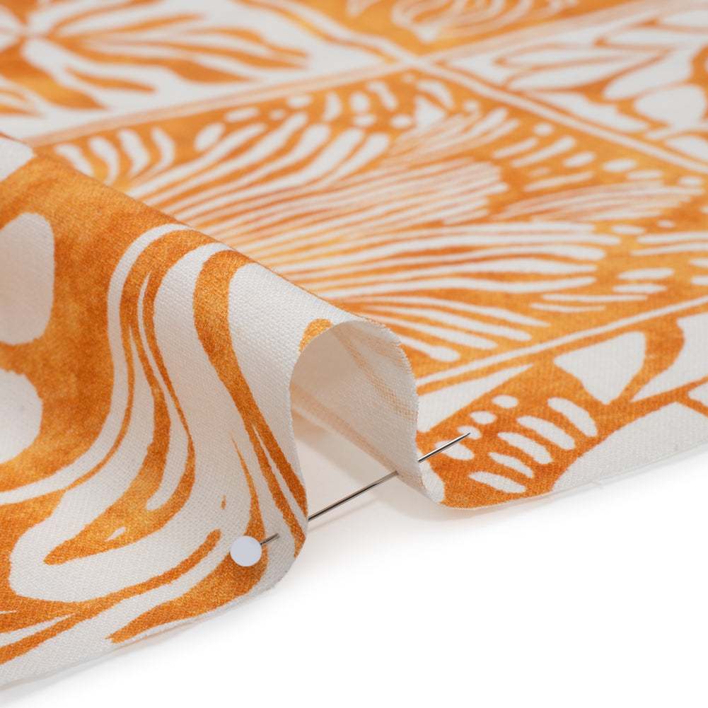 Linen and Rayon Woven - Yellow Ochre and White Leafy Blocks - Mood Exclusive Summer Solace Print