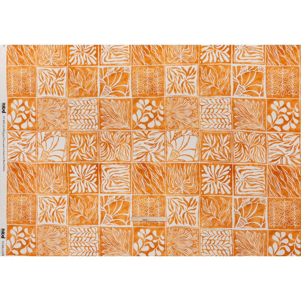 Linen and Rayon Woven - Yellow Ochre and White Leafy Blocks - Mood Exclusive Summer Solace Print