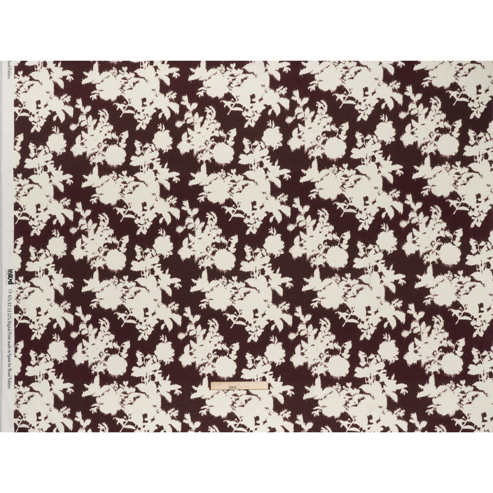 Linen and Rayon Woven - Grape Wine and Off White Ikat-Inspired Floral Silhouettes - Mood Exclusive Summer Sketches Print