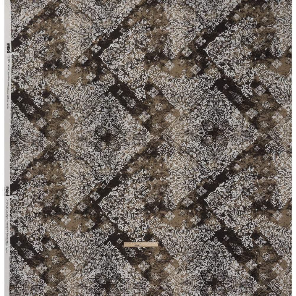 Linen and Rayon Woven - Dark Brown, Beige and White Floral Patches - Mood Exclusive Earthly Envy Print