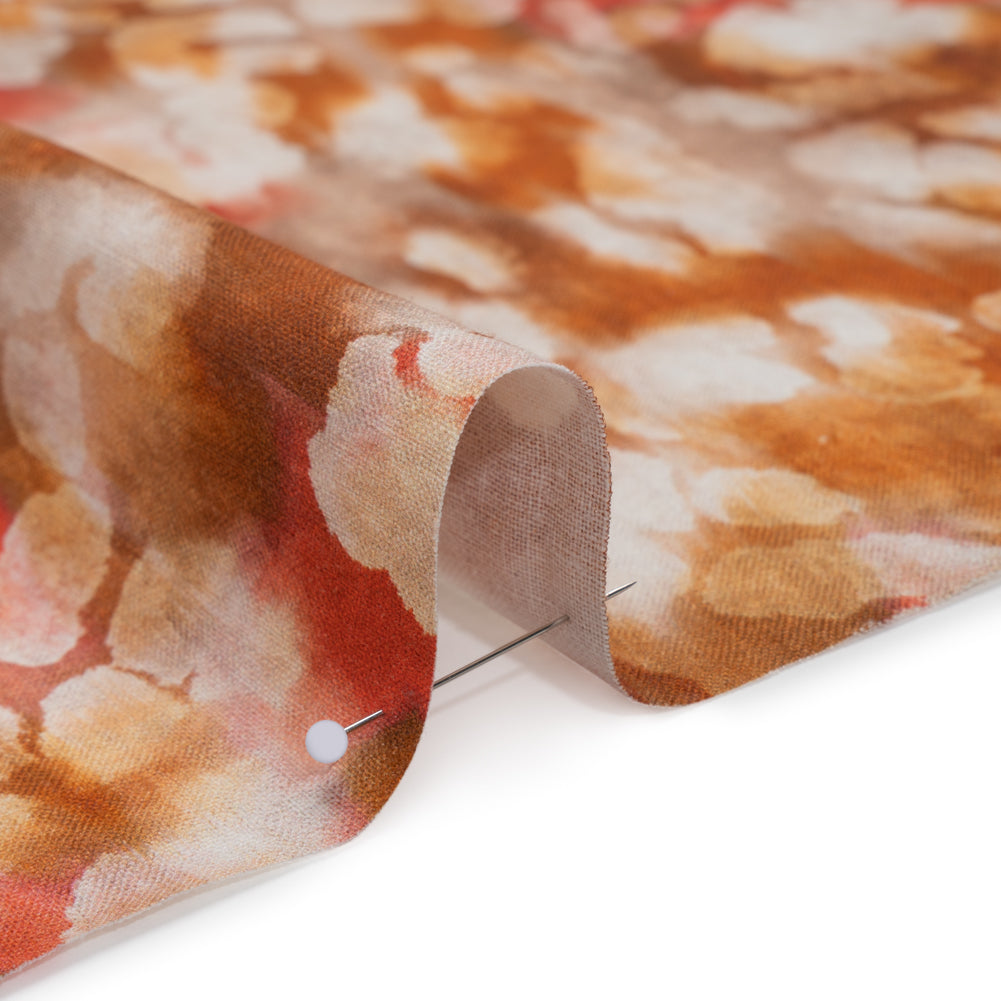 Linen and Rayon Woven - Burnt Orange, Coral Red and White Cloudy Spots - Mood Exclusive Mottled Mists Print