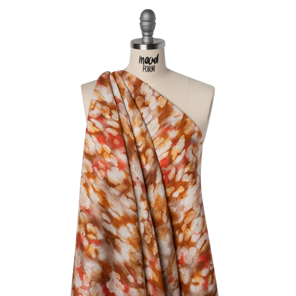 Linen and Rayon Woven - Burnt Orange, Coral Red and White Cloudy Spots - Mood Exclusive Mottled Mists Print
