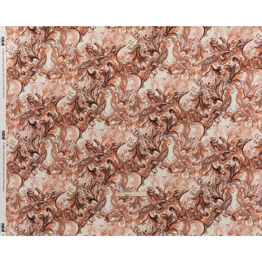 Linen and Rayon Woven - Orange, Muted Red and Cream Leafy Paisley Sketches - Mood Exclusive Daydream Doodles Print