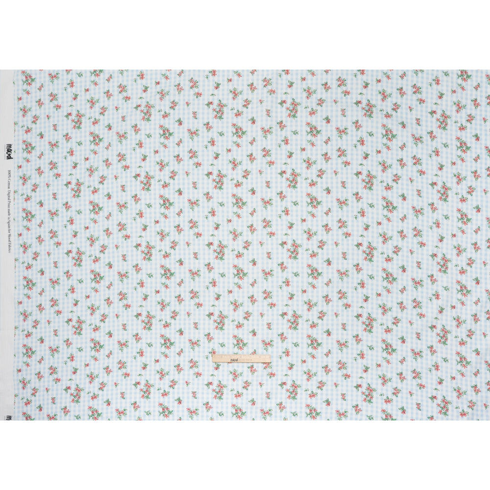 Slubbed Gauzy Cotton Woven - Pink and Green Flowers on Sky Blue Gingham - Mood Exclusive Picnic Petals Print