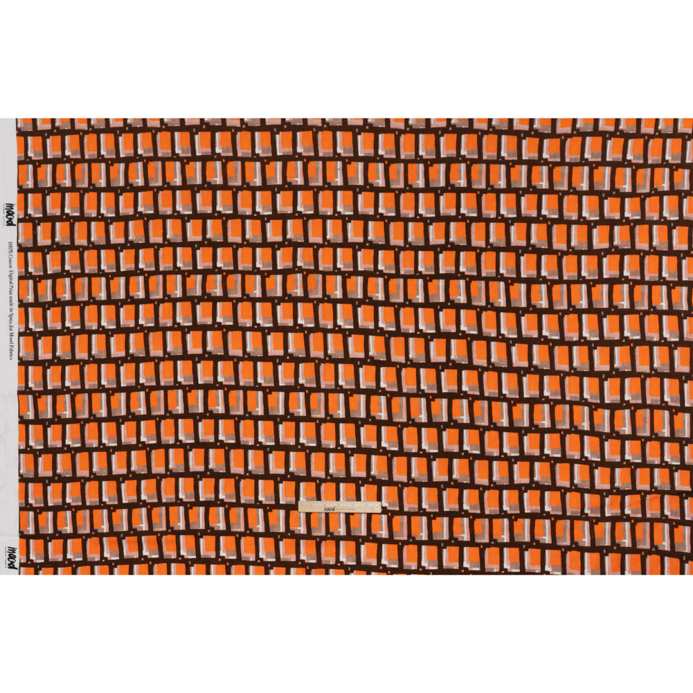 Slubbed Gauzy Cotton Woven - Orange, Brown and Pink Geometric Blocks - Mood Exclusive Cubist Canvas Print