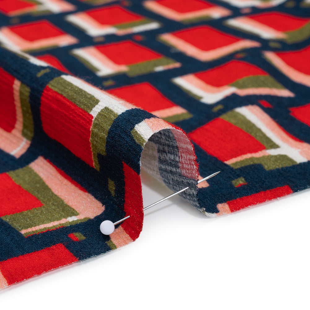 Slubbed Gauzy Cotton Woven - Red, Navy and Olive Green Geometric Blocks - Mood Exclusive Cubist Canvas Print
