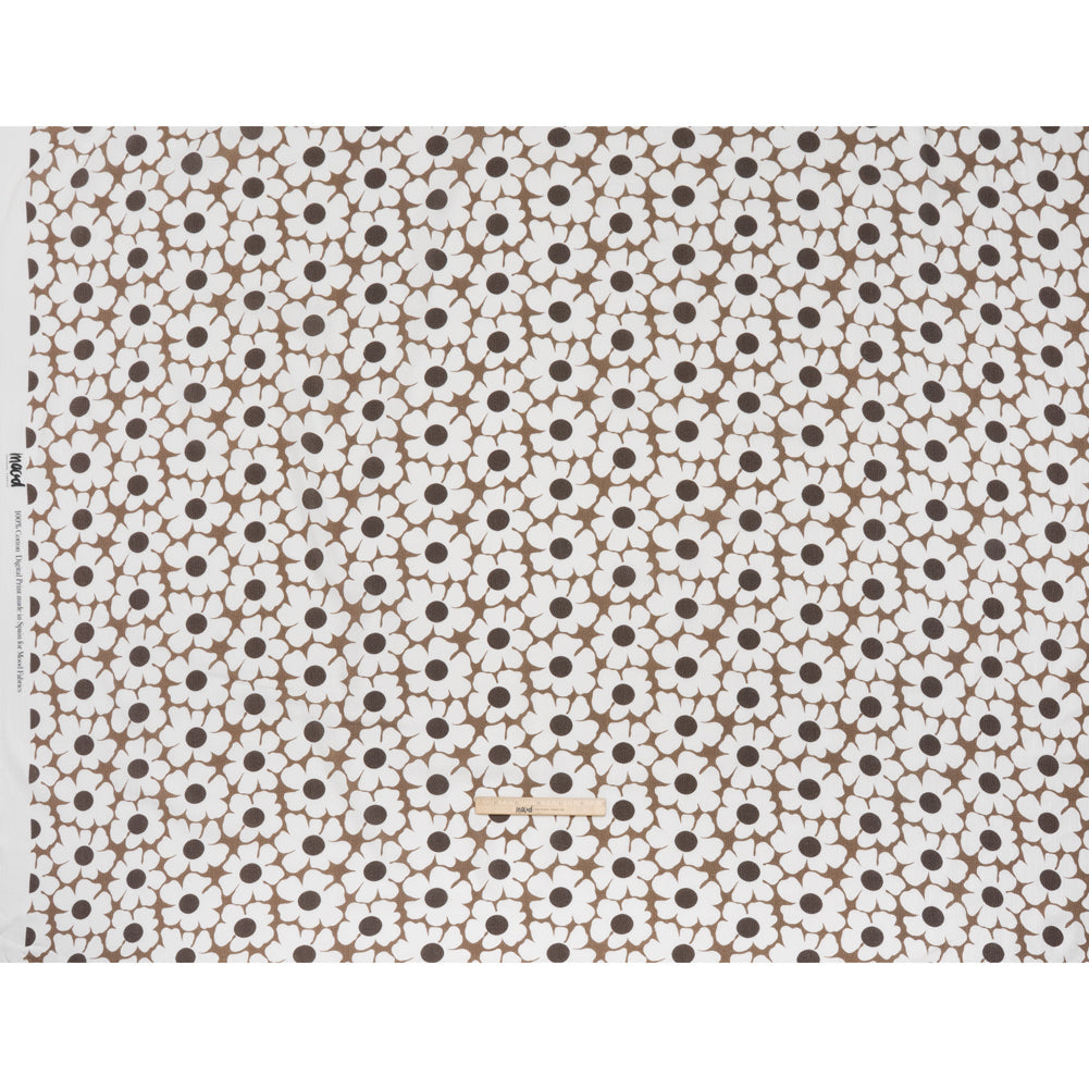 Slubbed Gauzy Cotton Woven - Brown and White Retro Daisies - Mood Exclusive Dancing Daisies Print