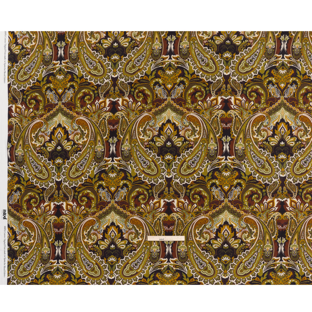 Slubbed Gauzy Cotton Woven - Dark Purple, Kiwi Green and Goldenrod Paisley - Mood Exclusive Woodland Whispers Print