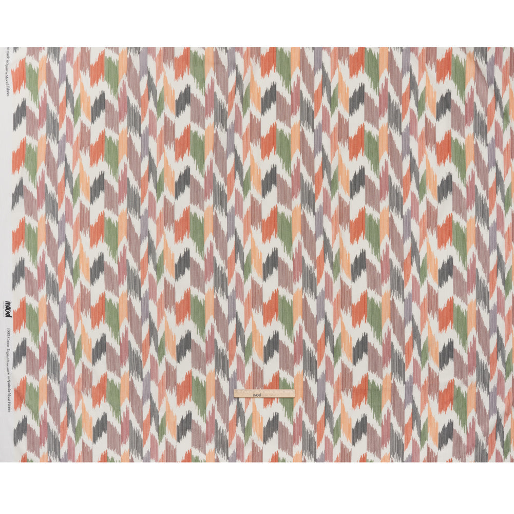 Slubbed Gauzy Cotton Woven - Dark Red, Navy, Orange and Green Abstract Ikat Stitches - Mood Exclusive Soundwave Stitches Print