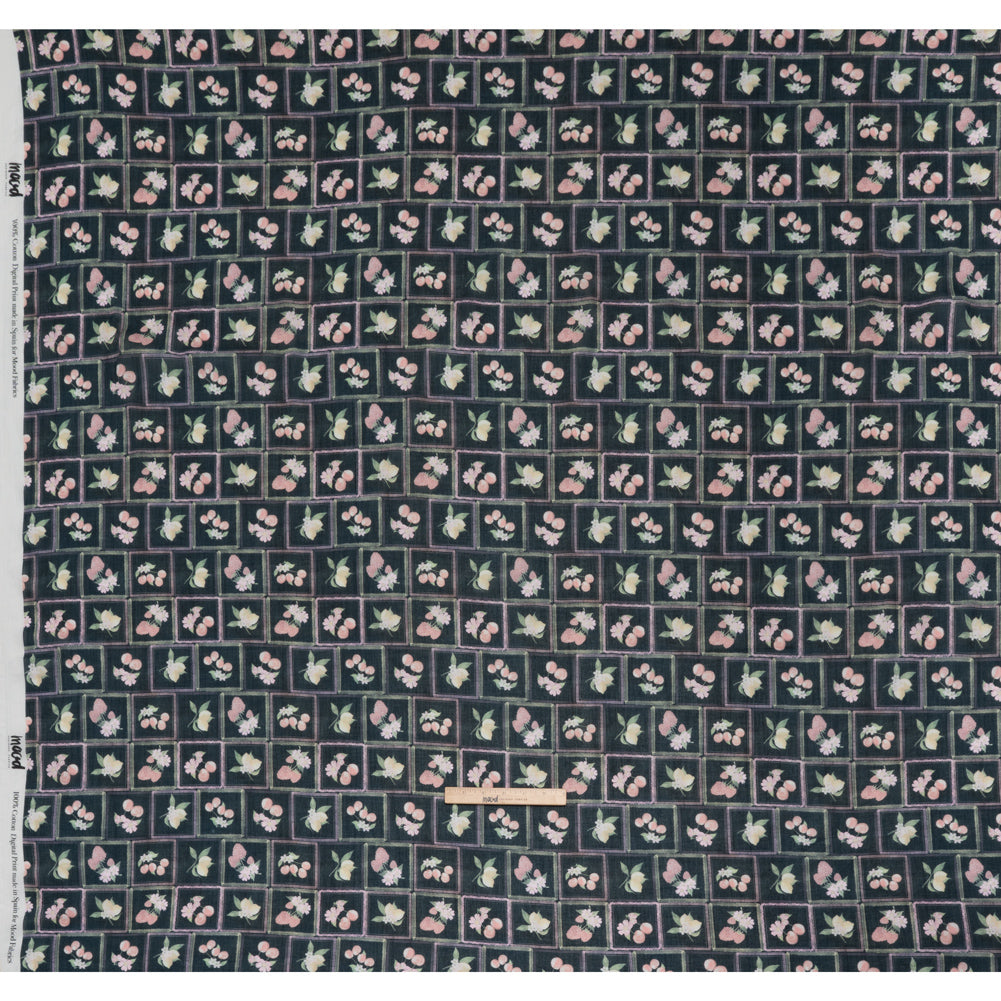 Crinkled Cotton Gauzy Woven - Pink, Yellow and Navy Fruit and Flowers in Frames - Mood Exclusive Summer Medley Print