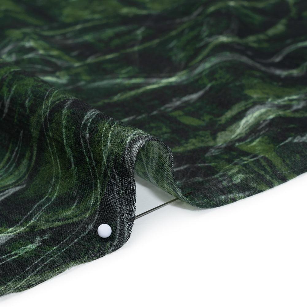 Crinkled Cotton Gauzy Woven - Dark Green and Black Abstract - Mood Exclusive Babbling Brook Print