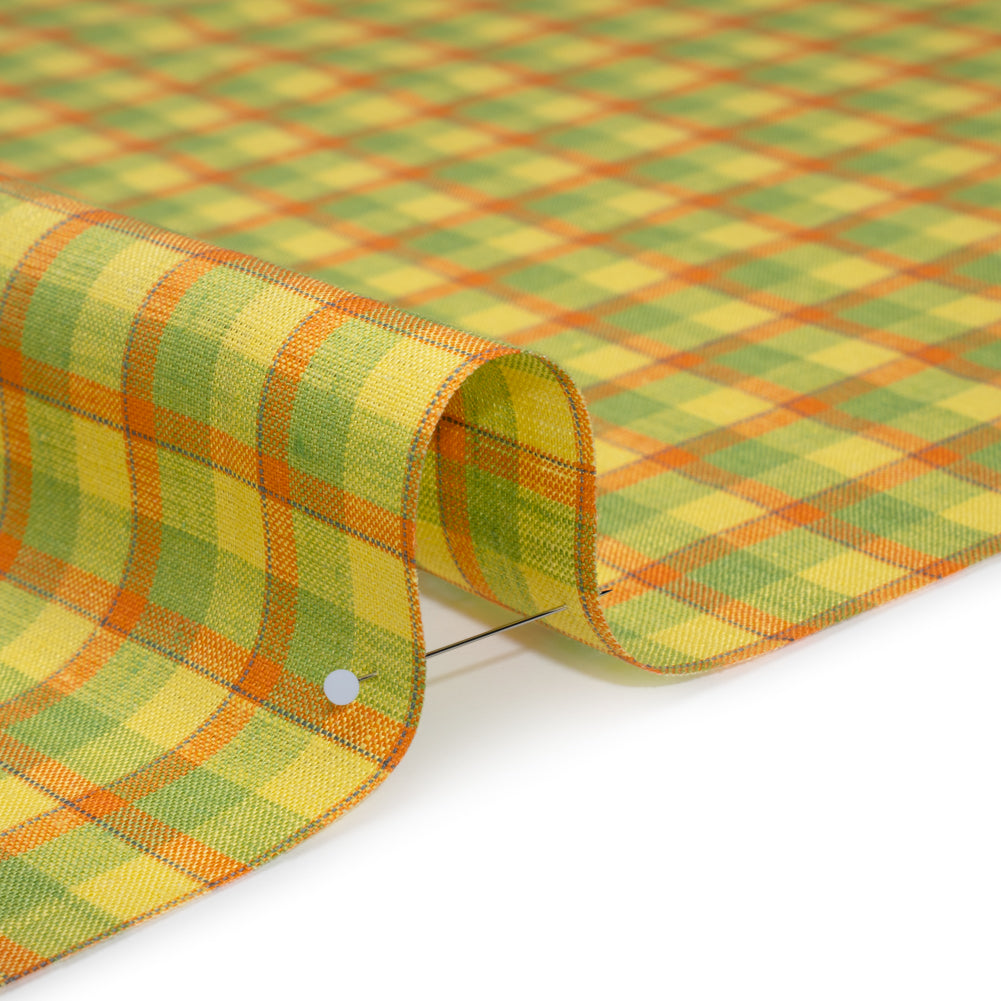Lightweight Linen Woven - Bright Yellow, Orange and Lime Green Plaid