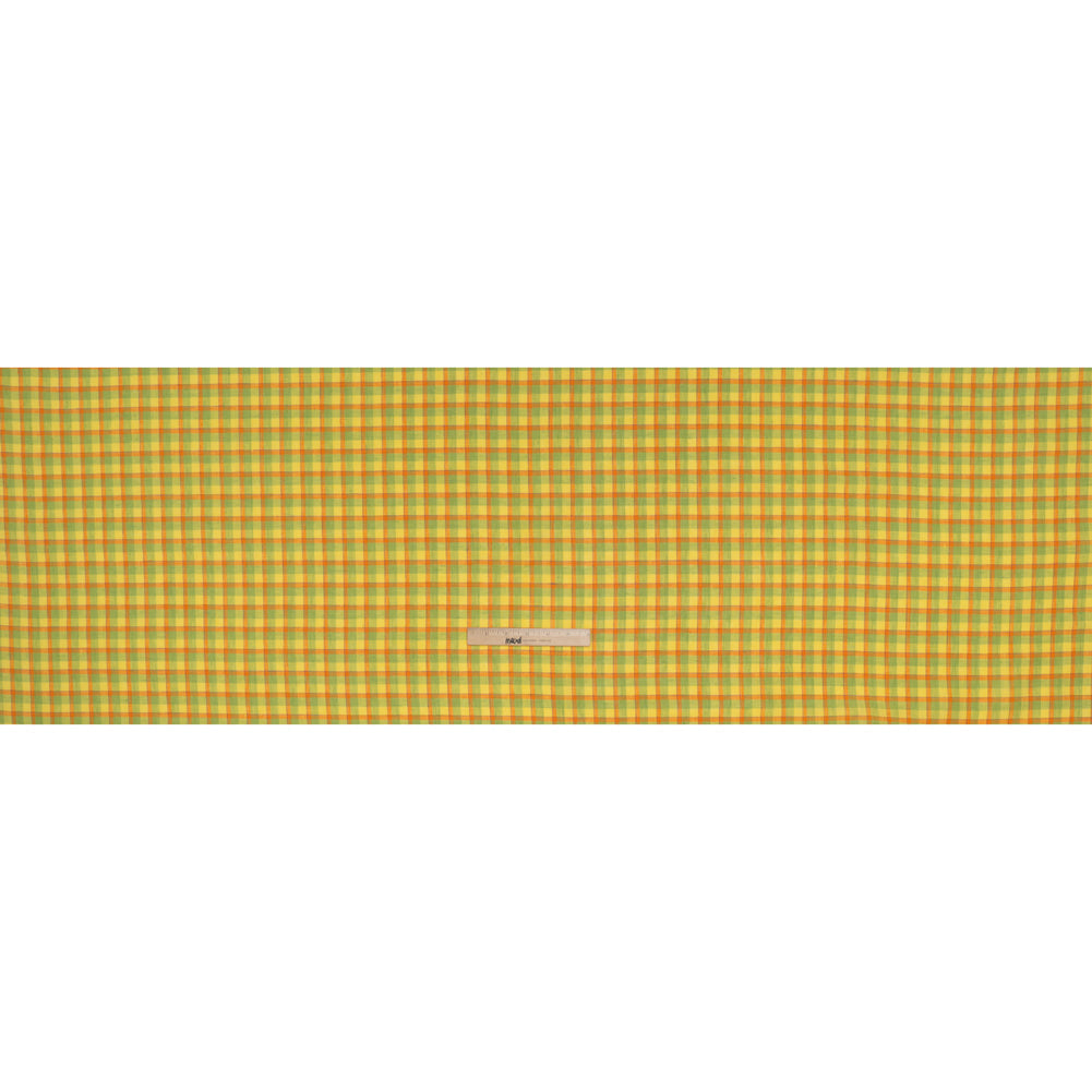Lightweight Linen Woven - Bright Yellow, Orange and Lime Green Plaid
