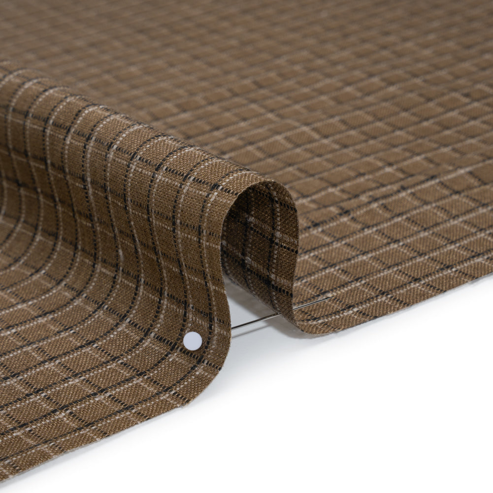 Medium Weight Linen Woven - Textured Brown, Black and Gray Shadow Windowpane Checks