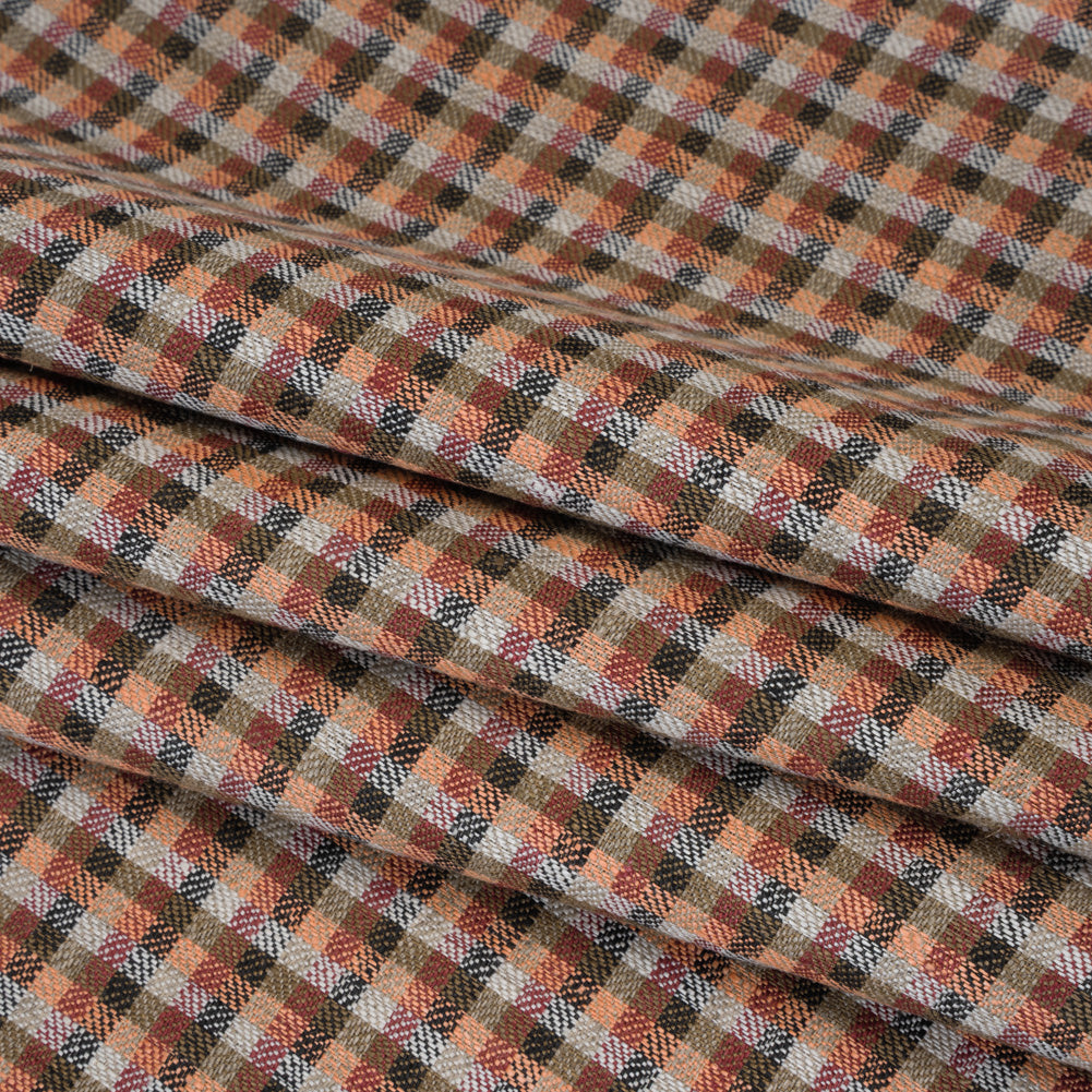 Linen Twill - Brown, Coral and Strawberry Red Plaid