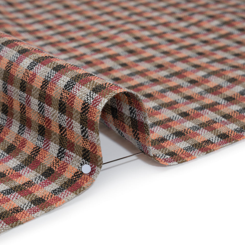 Linen Twill - Brown, Coral and Strawberry Red Plaid