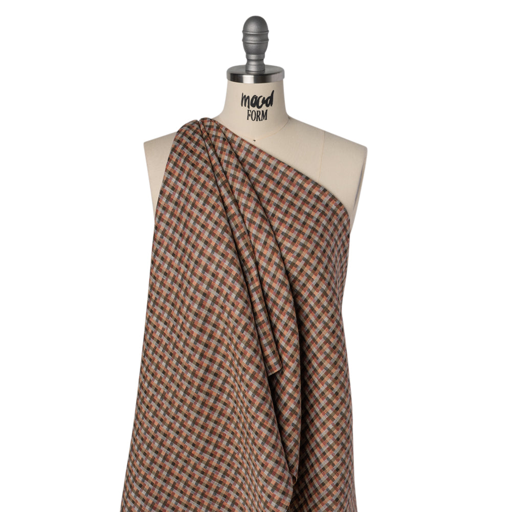 Linen Twill - Brown, Coral and Strawberry Red Plaid