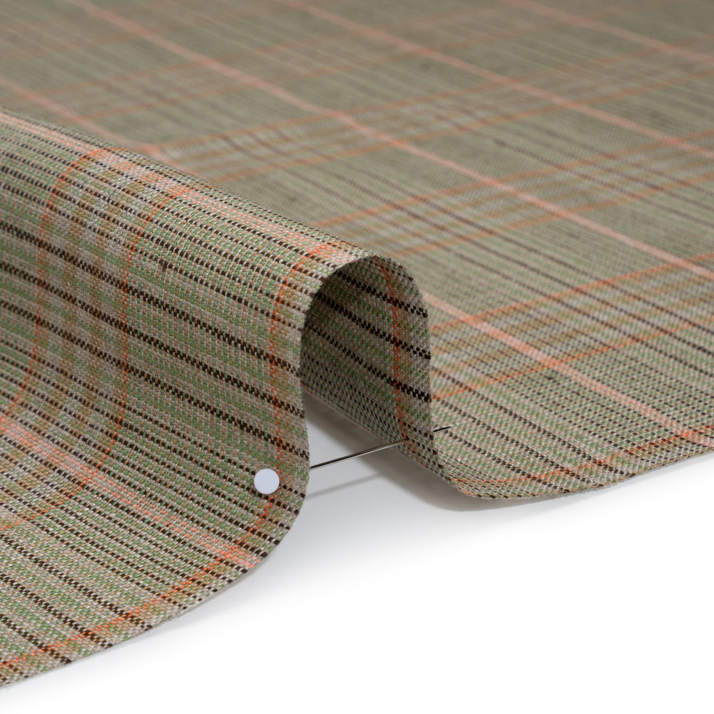 Medium Weight Linen Woven - Brown, Pink and Lime Green Plaid