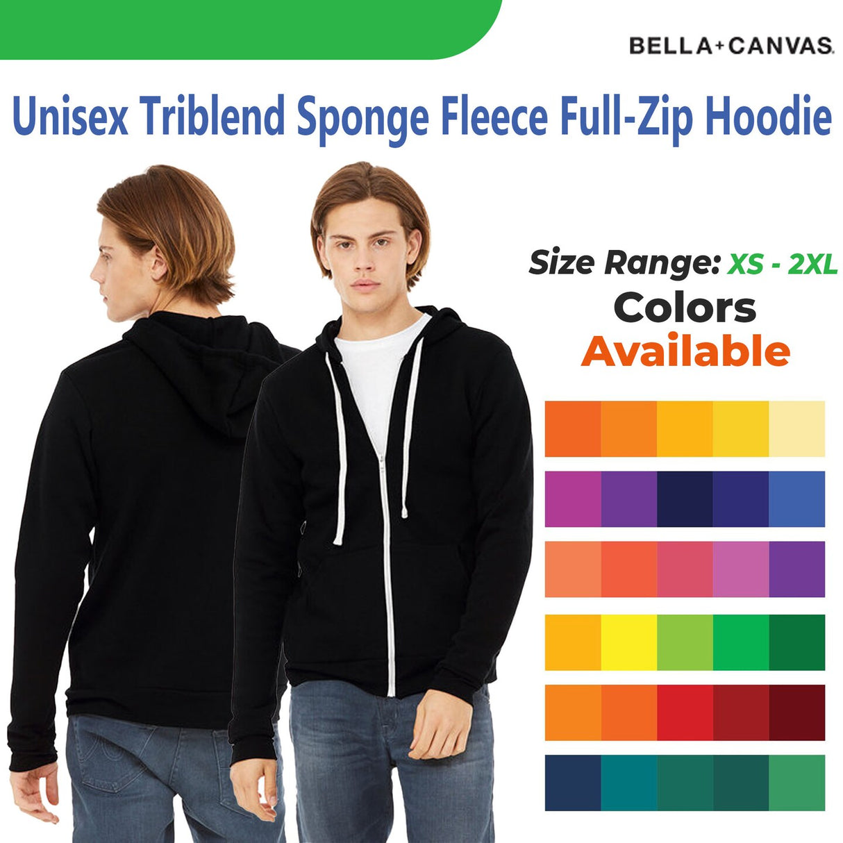 BELLA + CANVAS® Sponge Fleece Full Zip Hoodie