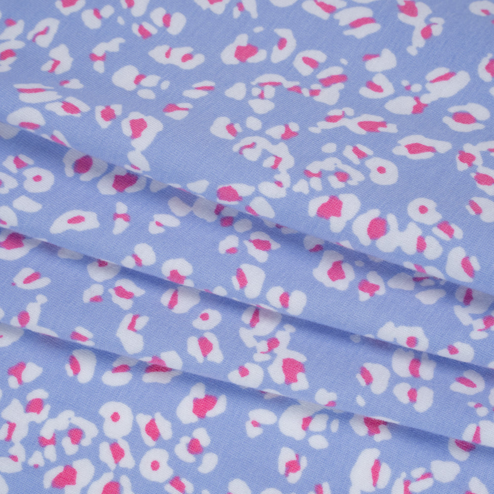 Stretch Cotton and Modal Jersey - Periwinkle, White and Pink Animal Spots - Deadstock
