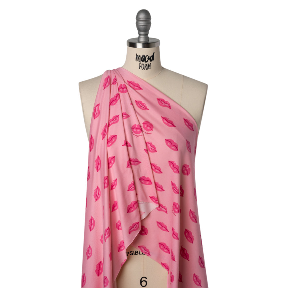 Stretch Polyester ITY Jersey Print by Vera Wang - Pink Lips - Deadstock
