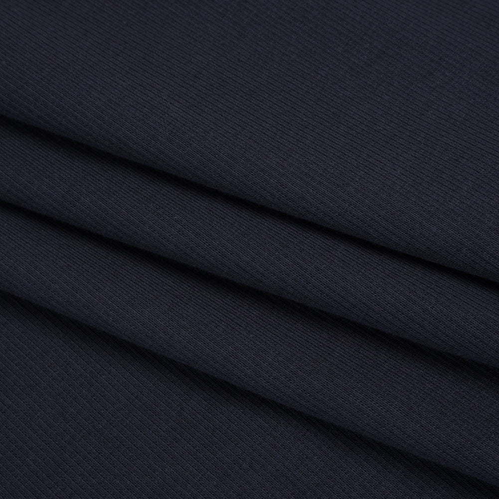Stretch Cotton 2x2 Rib Knit - Navy - Deadstock
