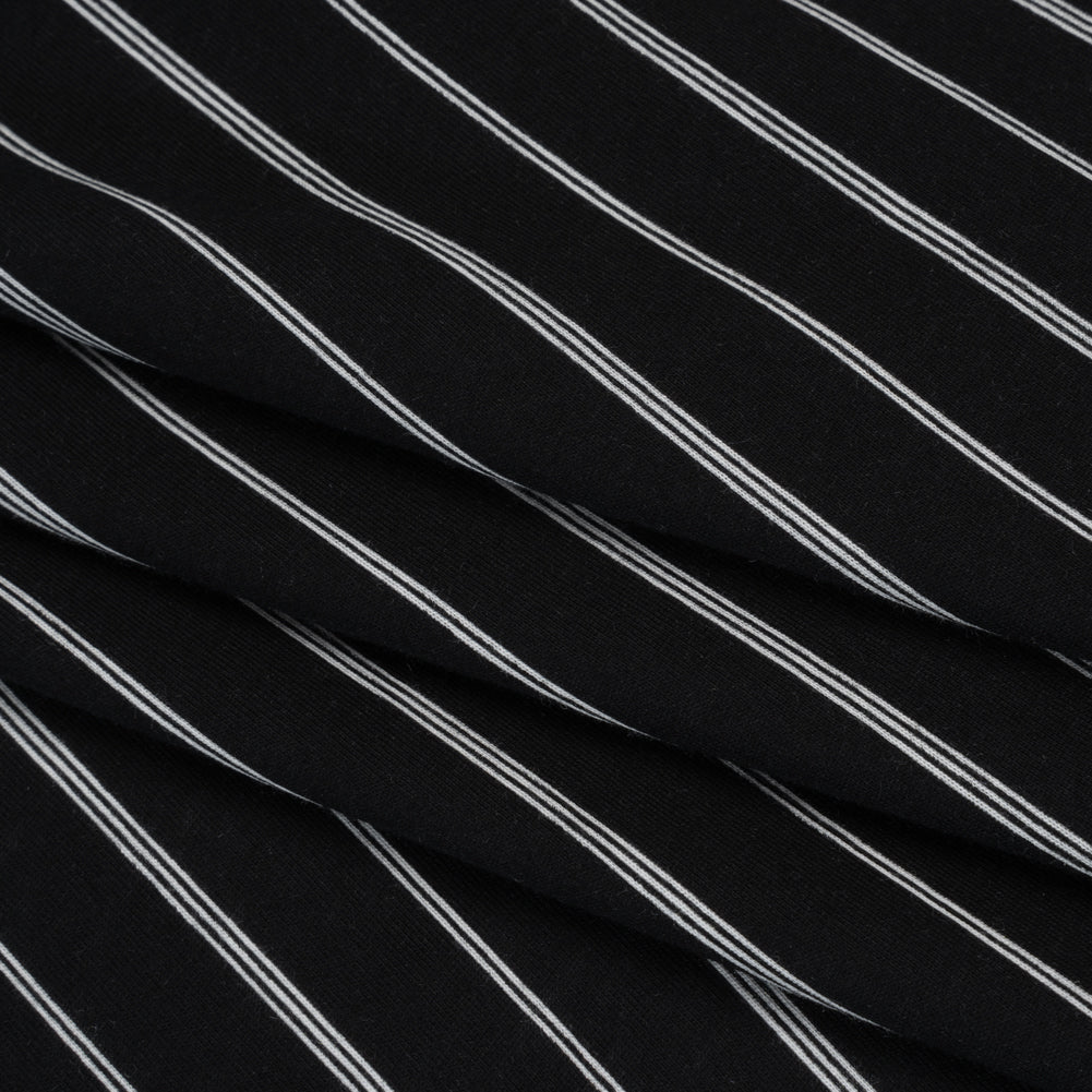 Cotton and Viscose Jersey Print - Black and White Striped - Deadstock