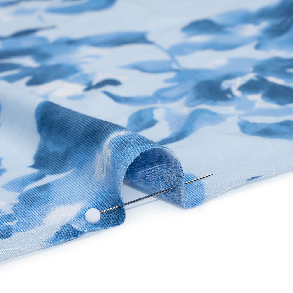 Stretch Rayon Jersey Print - Blue Tonal Watercolor Floral - Deadstock
