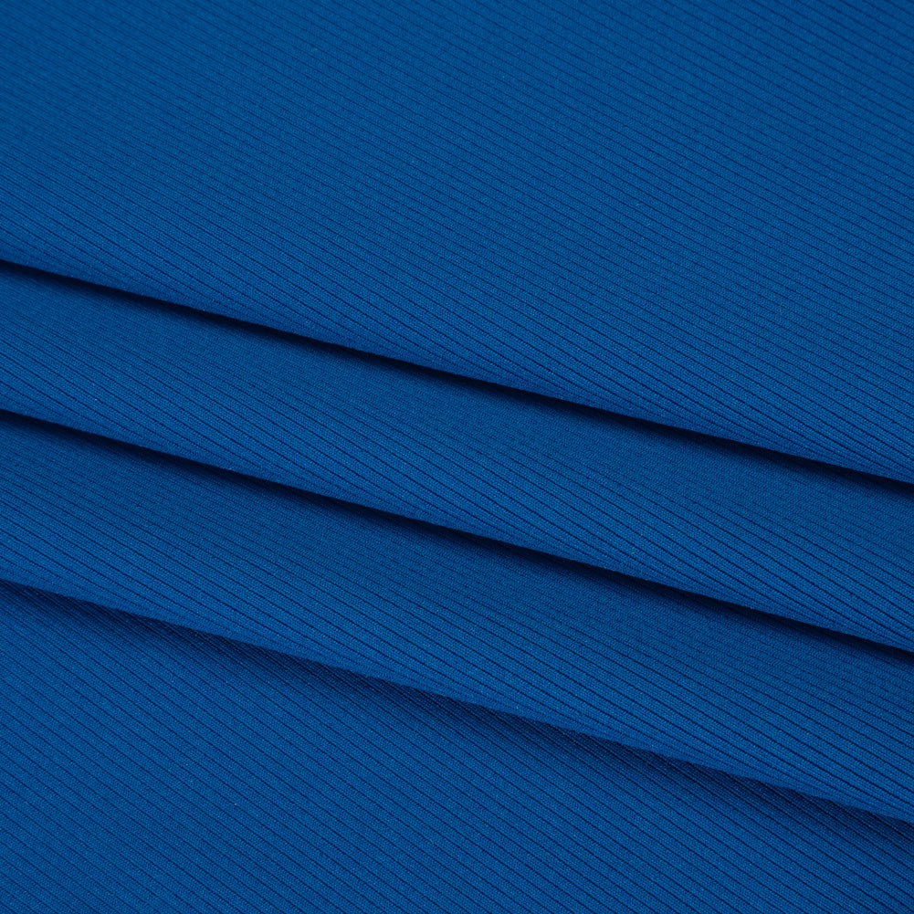 Stretch Recycled Polyester 1x1 Rib Knit - Royal Blue - Deadstock