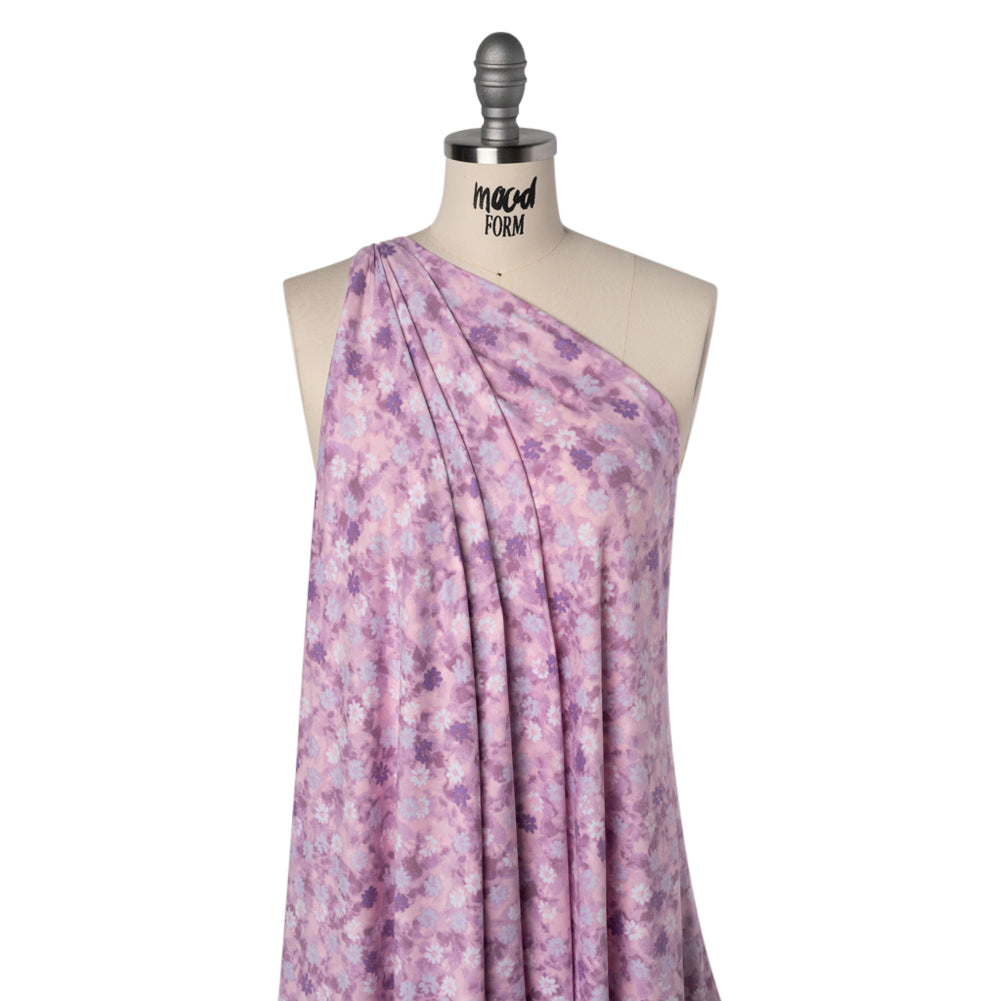 Stretch Polyester ITY Jersey - Lavender, Lilac and Muted Orchid Pink Florals - Deadstock