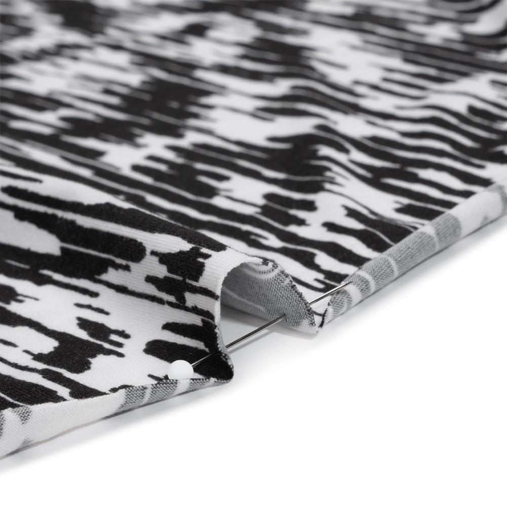 Stretch Polyester ITY Jersey - Black and White Abstract - Deadstock
