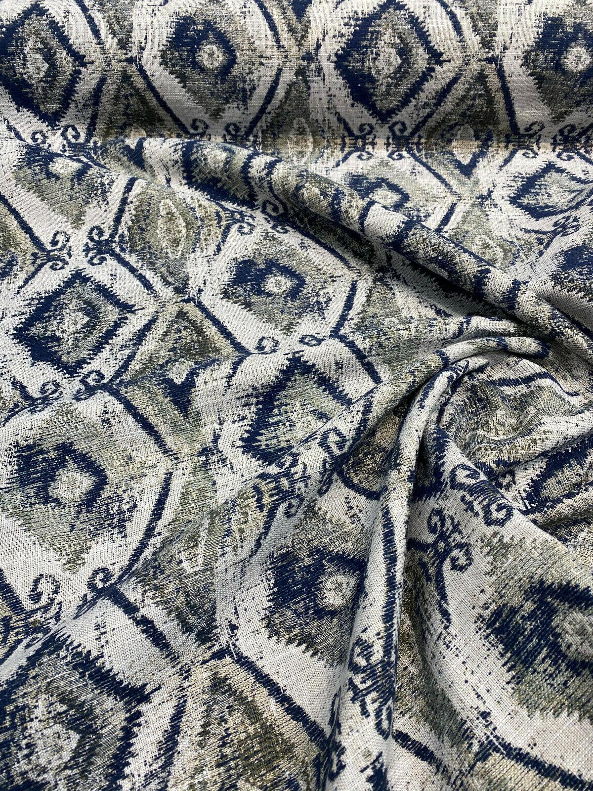Thylane Indigo Ikat Chenille Upholstery Fabric - Indigo, Navy Blue/Off White, 56.5" Width (1 Yard)