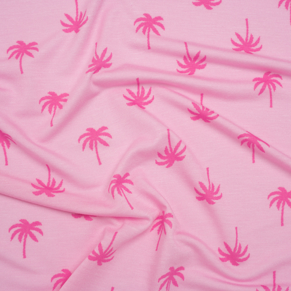 Stretch Rayon Jersey - Pink Tonal Palm Trees - Deadstock