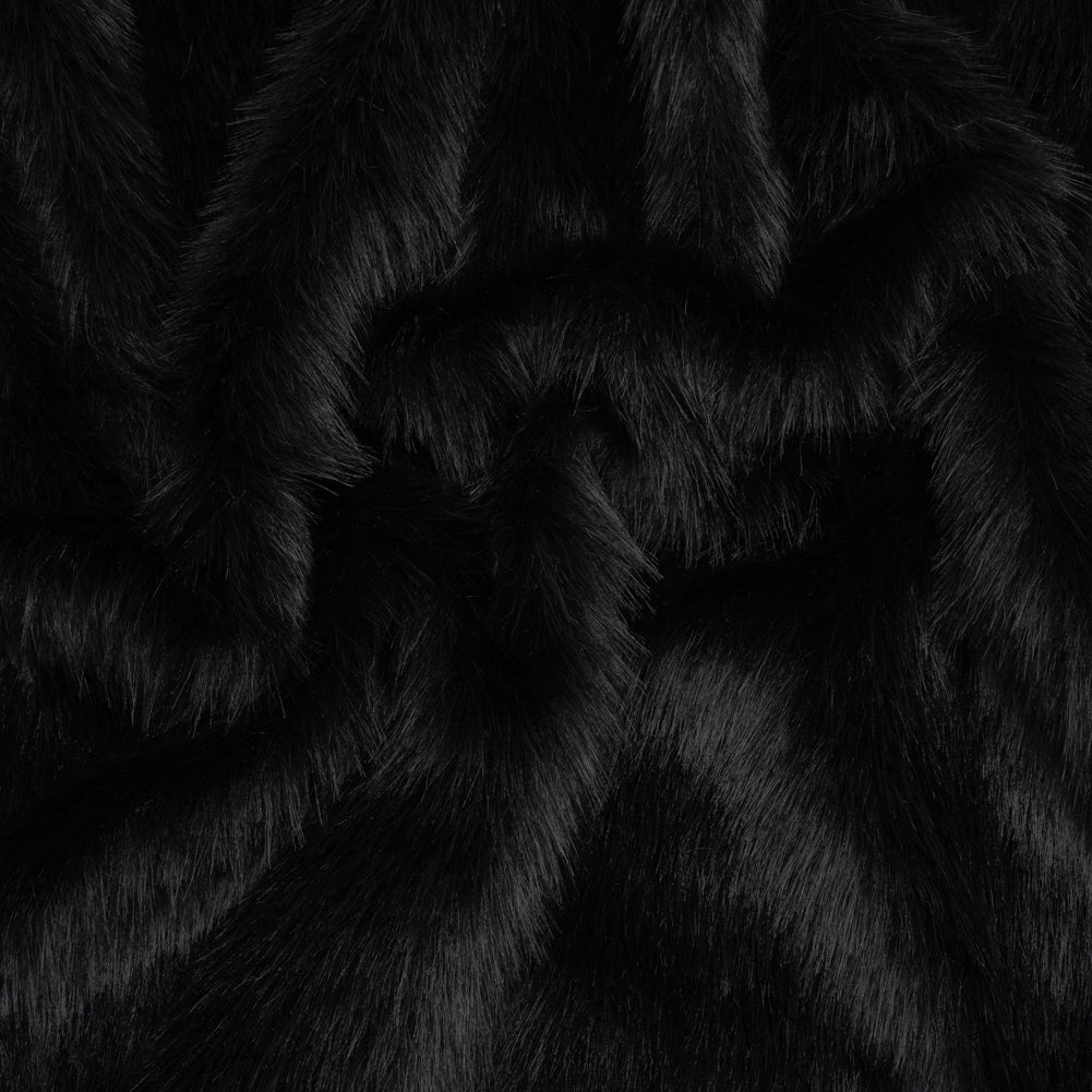 Long Pile Recycled Polyester Faux Fur - Black