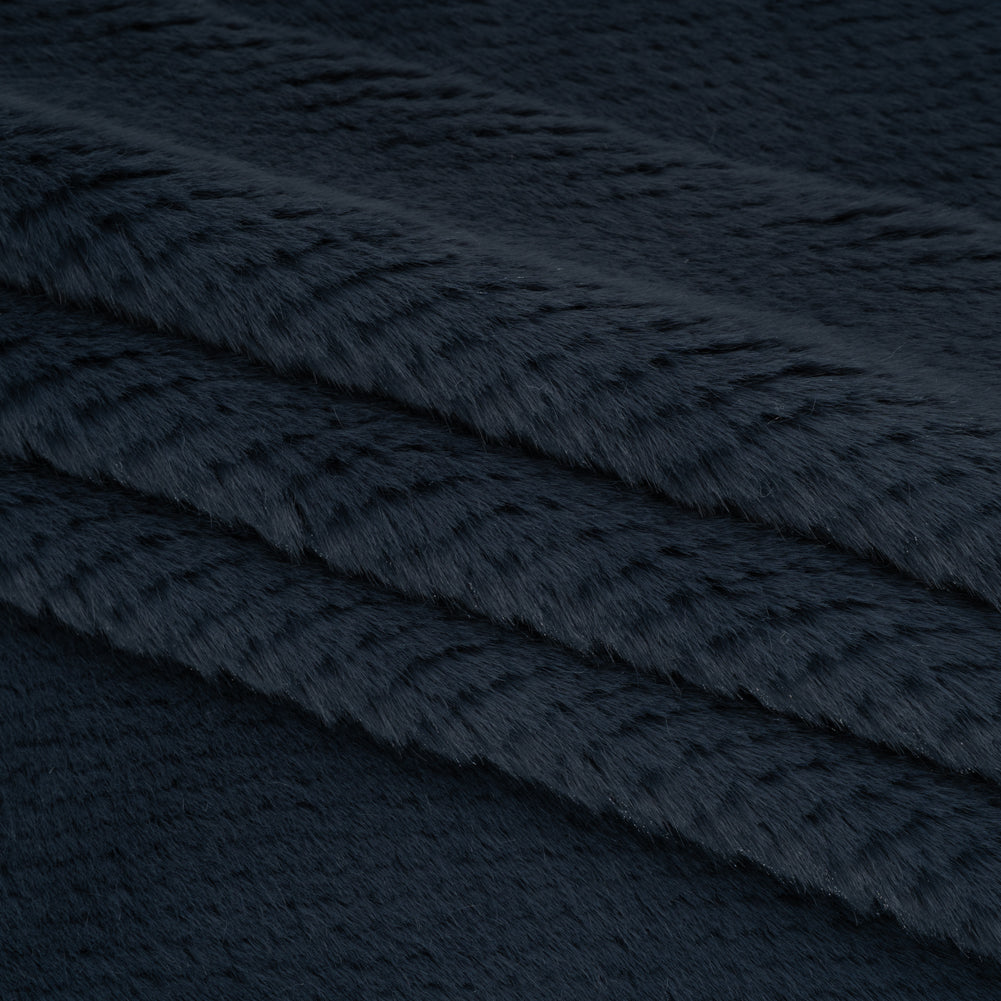 Medium Pile Recycled Polyester Faux Fur - Dark Teal Diamonds Texture