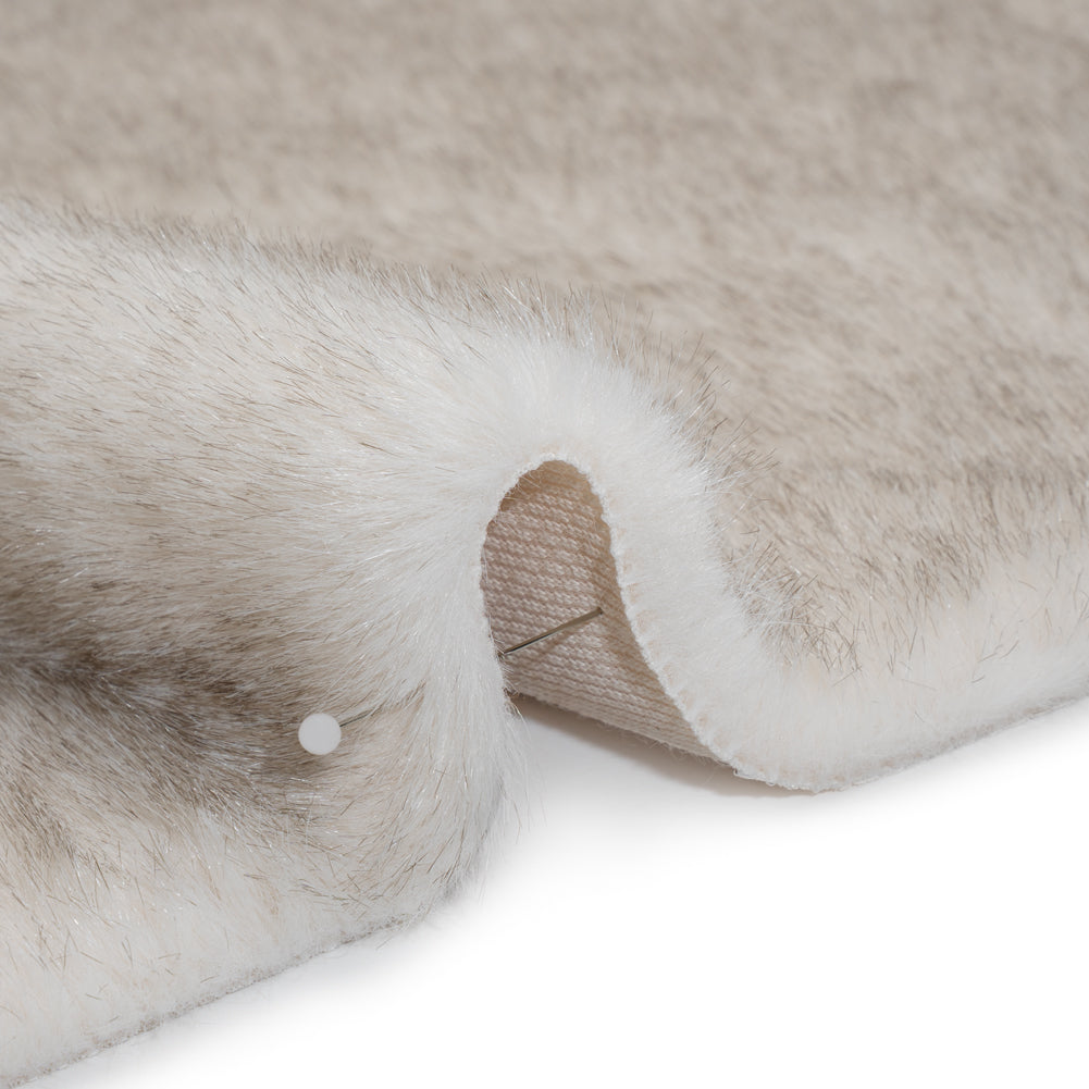 Plush Two-Tone Short Pile Recycled Polyester Faux Fur - Ivory with Black Tips
