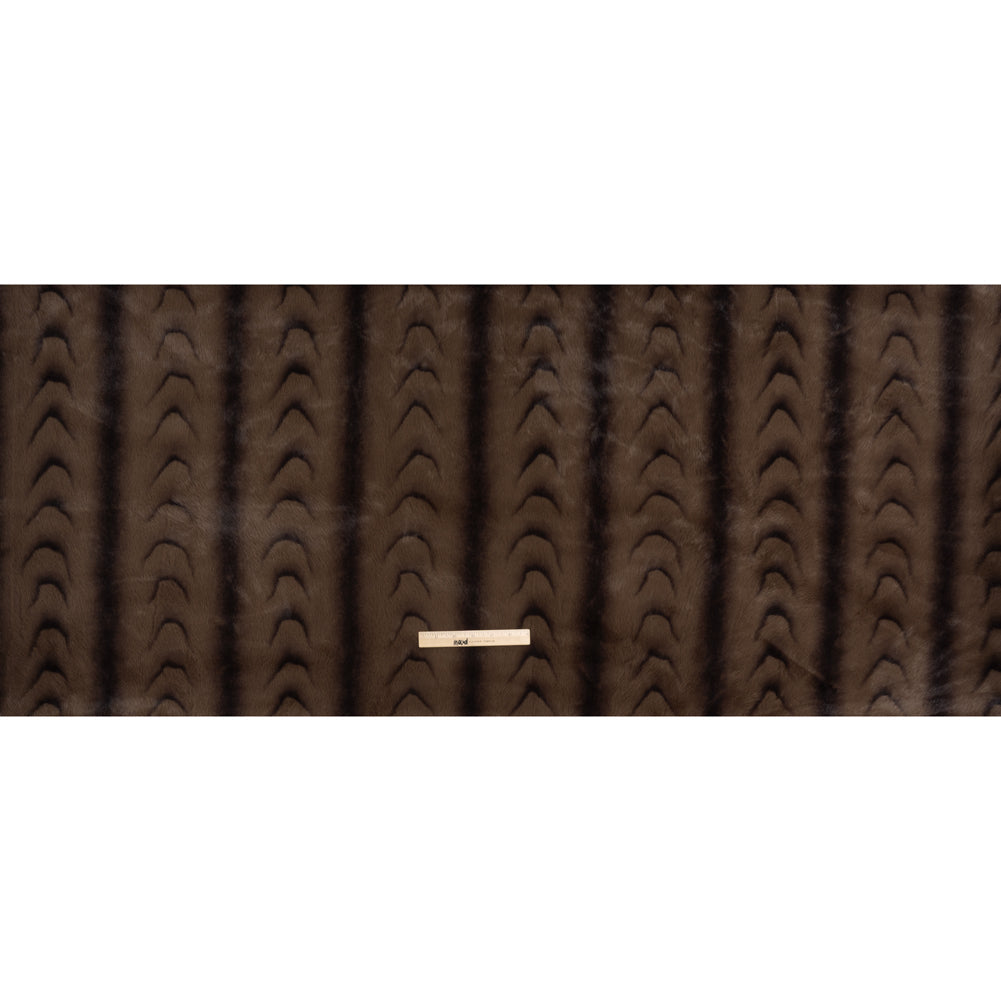 Plush Short Pile Recycled Polyester Faux Fur - Light Brown and Black Woodgrain Print