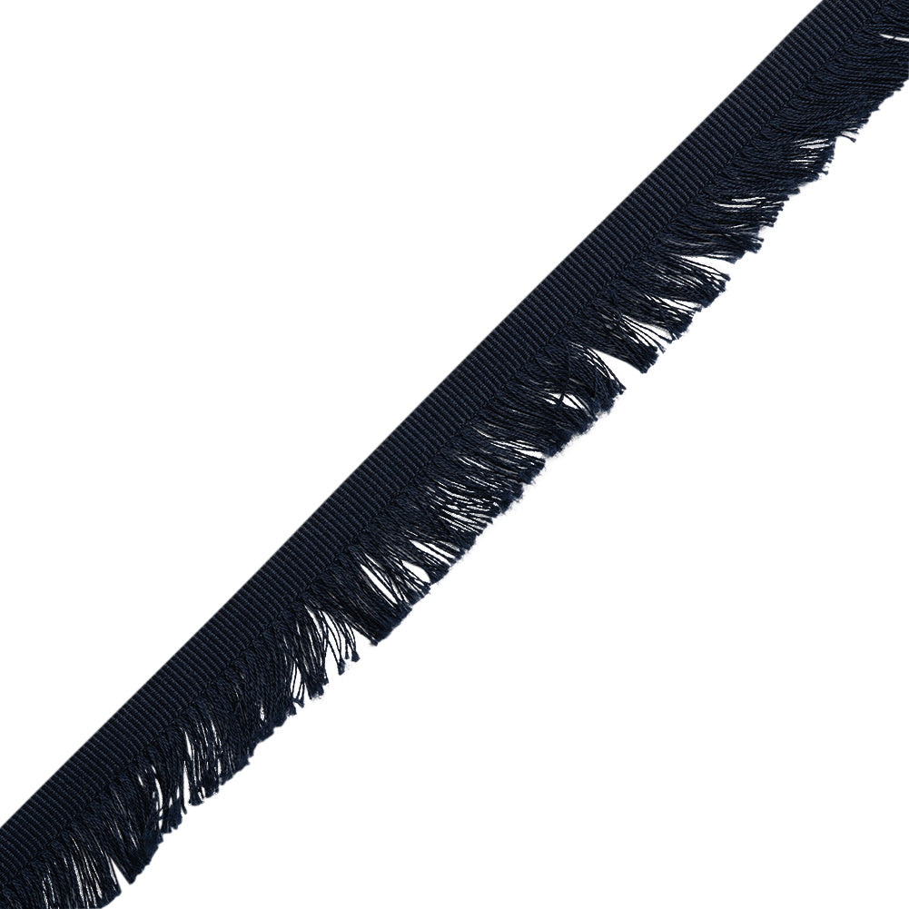 Cotton Grosgrain Ribbon with Fringe Made in Italy - 0.875" - Navy