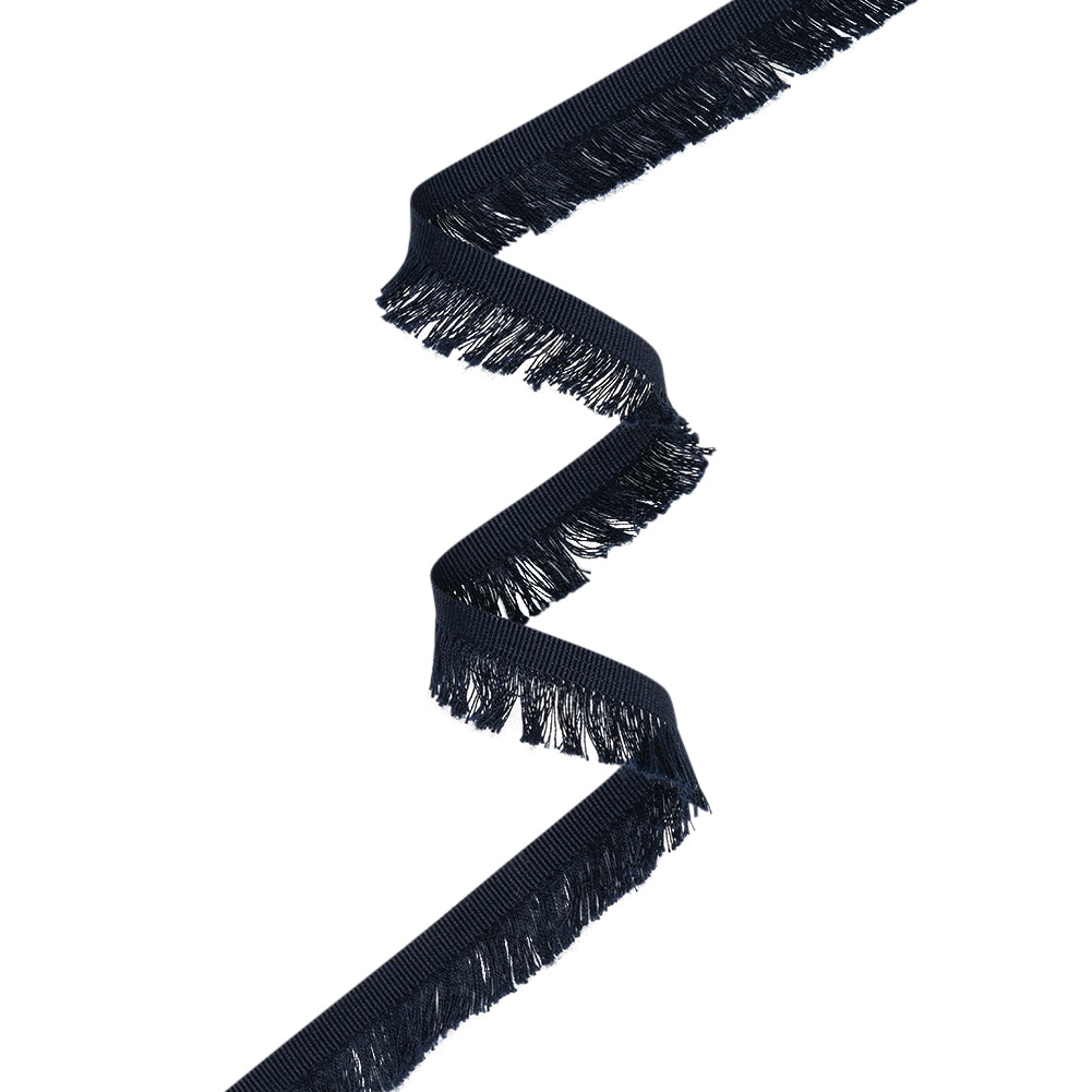 Cotton Grosgrain Ribbon with Fringe Made in Italy - 0.875" - Navy