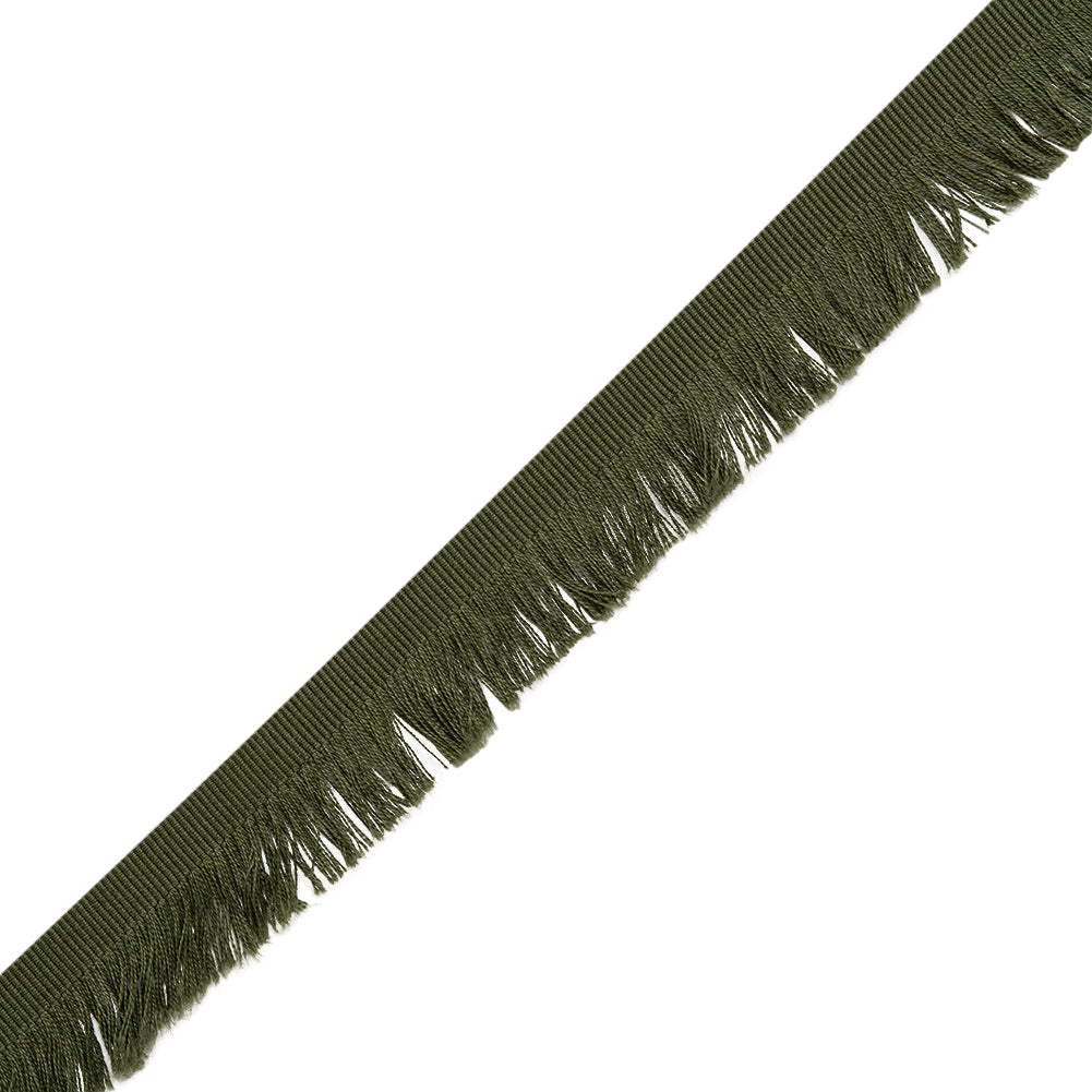 Cotton Grosgrain Ribbon with Fringe Made in Italy - 0.875" - Olive Green