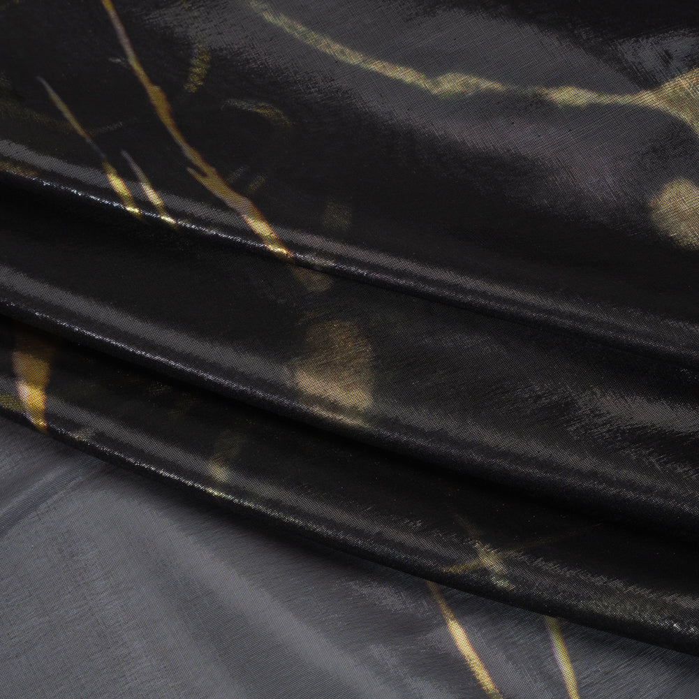 Metallic Silk Lame - Black, Silver and Gold Classical Swirls - Deadstock