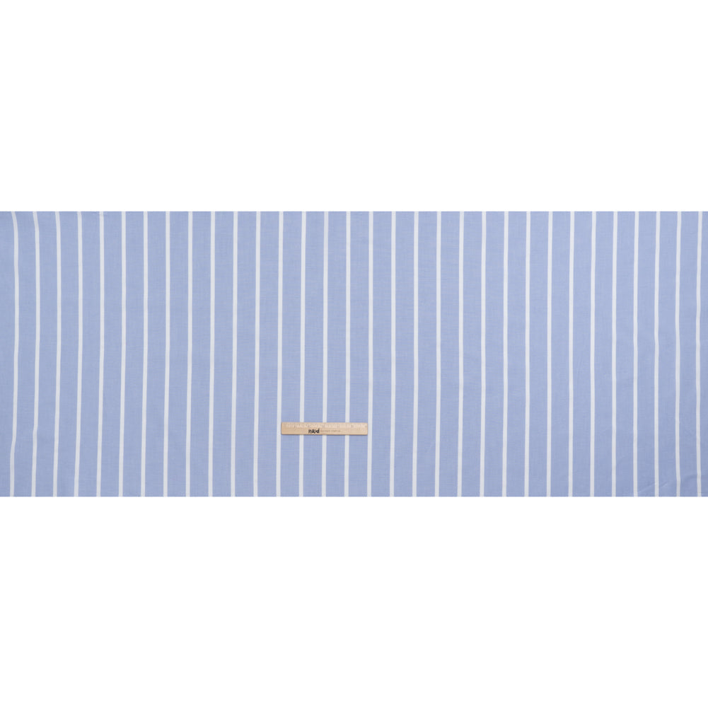 Cotton Oxford Shirting - Light Blue and White Wide Stripes - Designer Deadstock