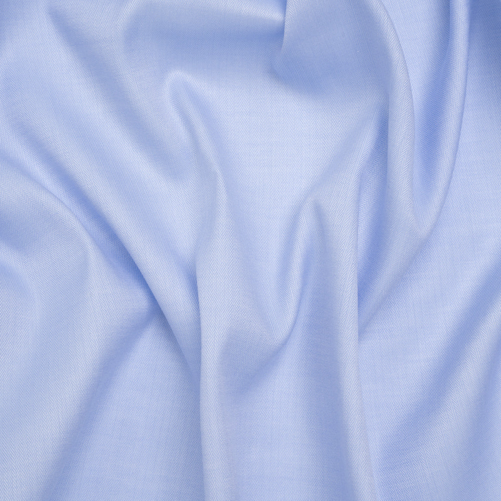 Cotton Twill Shirting - Light Blue and White Narrow Herringbone - Deadstock
