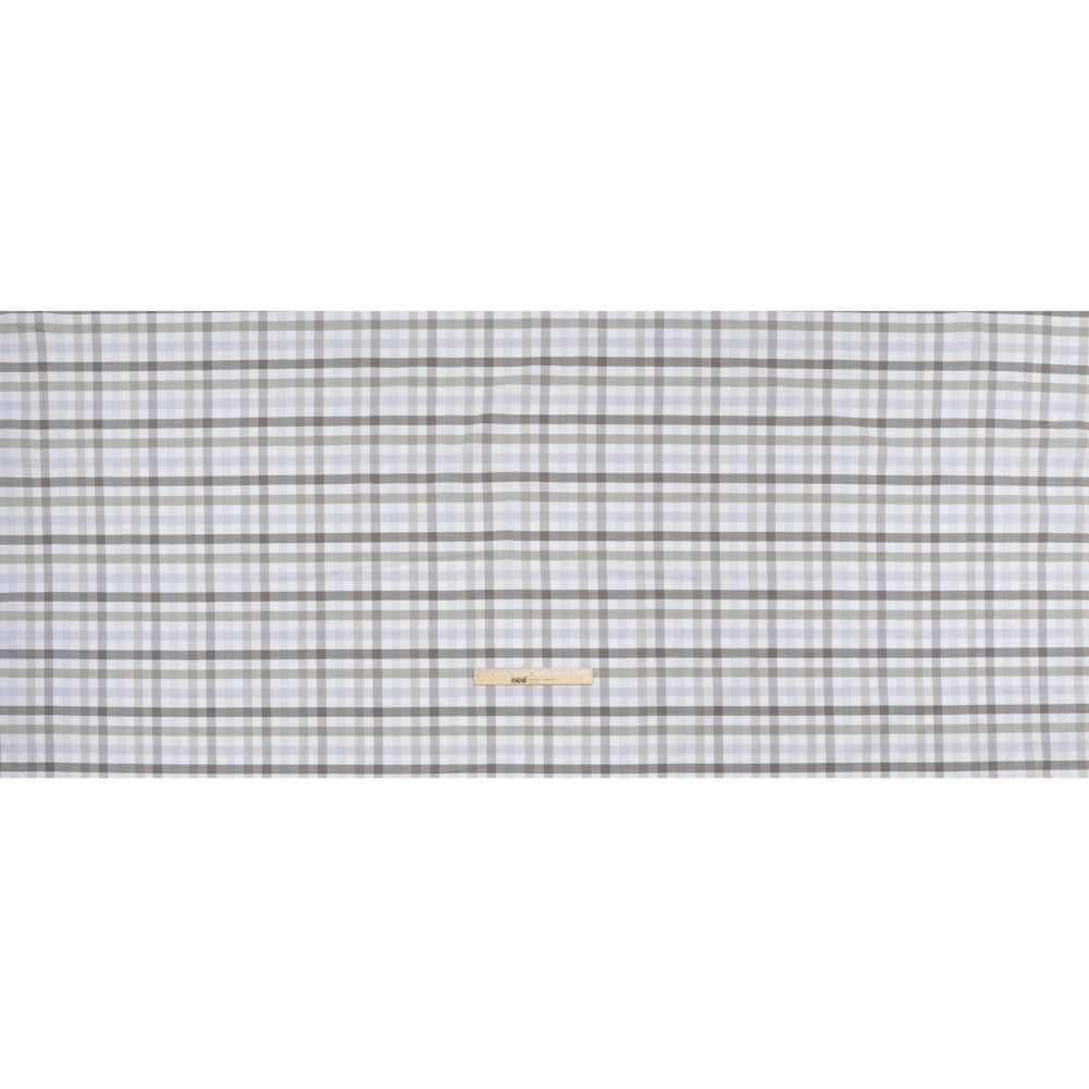 Cotton Oxford Shirting - Gray, Pale Blue and White Plaid - Deadstock